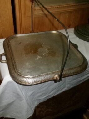 Vtg heavy griddle/grill bale handle Silver Seal 13 in pebbled aluminum grill